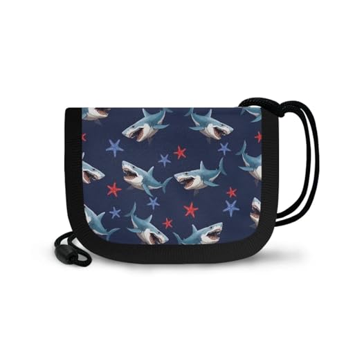 COEQINE Kid Wallet Boy Shark Waller For Toddler Boys Trifold Wallet With Lanyard Foldable Moneybag With Zipper Cute Sea Animal Print Coin Purse2