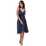 Amazhiyu Womens Summer Spaghetti Strap Sleeveless Midi Wrap Dress with Pockets Navy, Small