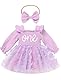 FYMNSI Baby M�dchen 1. Erster Geburtstag Outfit Schmetterling Langarm Weihnachten Partykleid Bodykleid Prinzessin T�ll Kleid Strampler mit Stirnband Herbst Winter Kleidung Fotoshooting Lila 12-18M