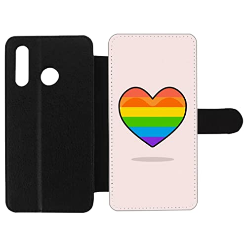 Étui cuir Huawei P30 Lite Rainbow Heart housse arc-en-ciel cœur LGBT aimanté