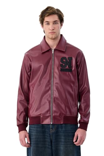 Image of SNITCH Men Streetwear Jacket| Regular Fit Full Sleeve Notch Lapel & Abstract Embroidered Back Design | Durable & Lightweight Polyester Fabric For Casual Urban Outings