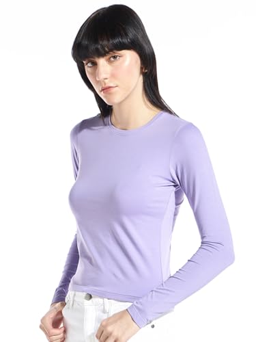 Image of Bewakoof Women's Solid Slim Fit Full Sleeve Round Neck Cotton Lycra Blend Top