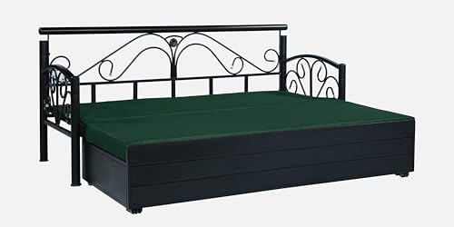 Image of 3 Seater Metal Sofa Cum Bed with Hydraulic Storage | Sofa Set for Living Room, Bedroom, Guest Room| Queen Size Convertible Sofa Bed | Comfortable Seating Sofa Peacock & Black