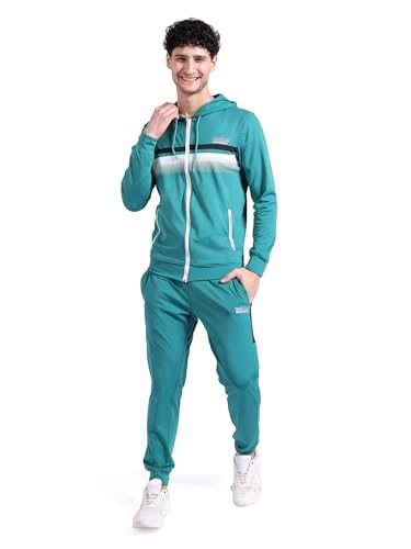Image of The Indian Garage Co Men Regular Fit Placement Print Hooded Sweatshirt & Joggers Tracksuits