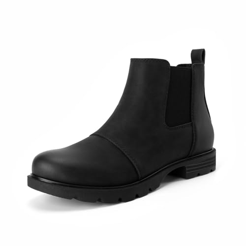 Athlefit Black Chelsea Ankle Boots for Women Low Heel Short Boots Slip On Fashion Elastic Lug Sole Booties Size 8