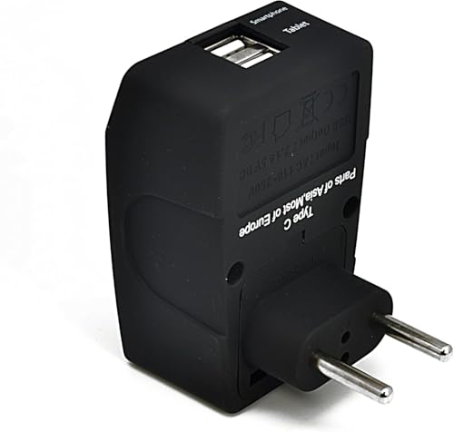 Ceptics 2 USB Europe Travel Adapter 4 in 1 Power Plug (Type C) - Universal Socket - GP4-9C - (Does Not Convert Voltage)