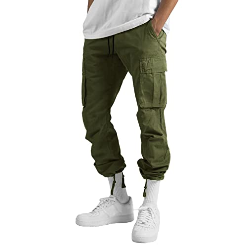 Thwei Mens Cargo Pants Casual Joggers Athletic Pants Cotton Loose Straight Sweatpants Army Green L thumb #2