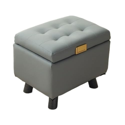 スツール 椅子 足置き 収納付きフットスツール 長方形フットレスト レザー ソファスツール デスク下(Grey)
