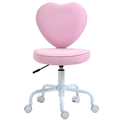 Image of HOMCOM Heart Love Back Office Chair with Adjustable Height and 360 Castor Wheels, Vannity Stool Chair, Pink