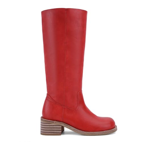 Image of UBWDU Women's Knee High Boots Chunky Block Heel Long Boots Square Toe Low Heel Boots for Women