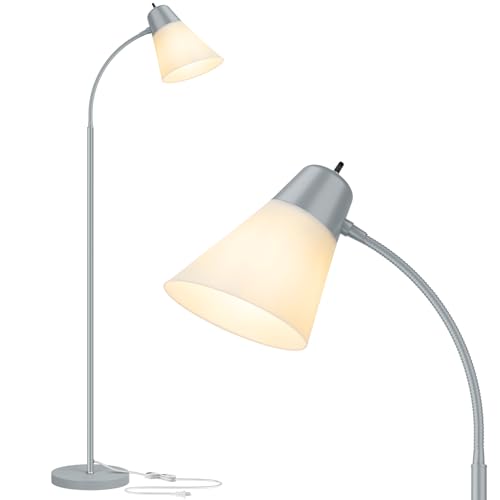 Coucrek Floor Lamp for Living Room, Adjustable Standing Room Lamp with White Plastic Shade, Grey Reading Floor Lamps for Dorm, Bulb not Included