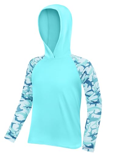 Image of Boys Rash Guard Swim Hoodie, Kids Long Sleeve Sun Fishing Shirts