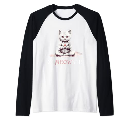 Nameowste - Camicia da yoga e gatto, divertente gattino, per meditazione Zen Namaste Maglia con Maniche Raglan