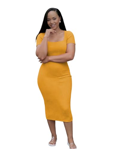 Image of TOPSRANI Women Sexy Midi Dress Bodycon Casual Sleeveless Basic Ruched Tank Summer Club Party Dresses