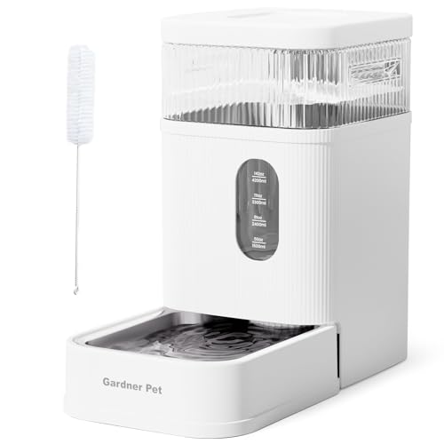 Gardner Pet distributore d'acqua automatico da 8,5L, abbeveratoio a gravità con ciotola in acciaio inossidabile, distributore di cibo per cani e gatti, BPA-free, senza elettricità, silenzioso