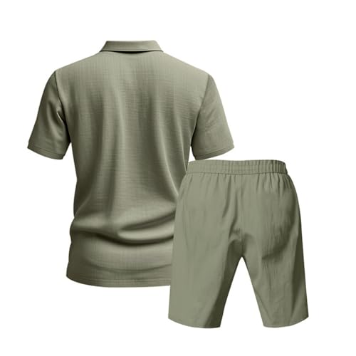 Men's 2 Pieces Linen Set Classic Fit Short Sleeve Polo Shirts & Shorts Lounge Sets Summer Vacation Beach Outfits4
