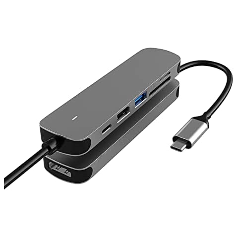 USB C HUB, 6 in 1 Docking Station with USB-C Port/PD, USB 3.0 Port, 4K HDMI and SD/TF Card Reader, USB C Adapter Compatible with MacBook Pro/Air Cover