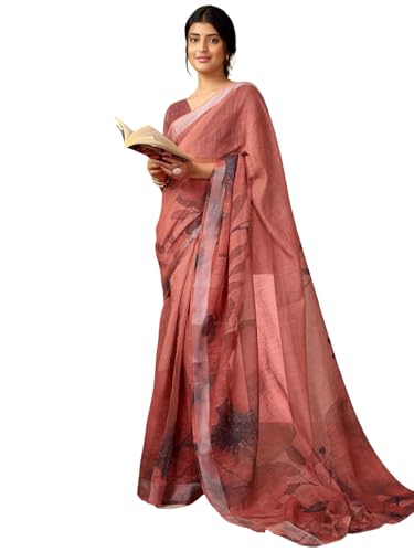 Image of SIRIL Women's Linen Digital Printed Saree With Unstitched Blouse Piece