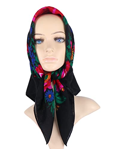 MJ SERECA Acrylic Bandana Printed Hair Scarf Square Ukrainian Head Scarf Floral Babushka Neck Scarf for Women 30"/42"/60"3