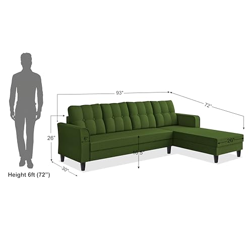 Image of Adorn India Maddox Tufted L Shape 6 Seater Sofa Set RHS (Green) (3 Year Warranty)