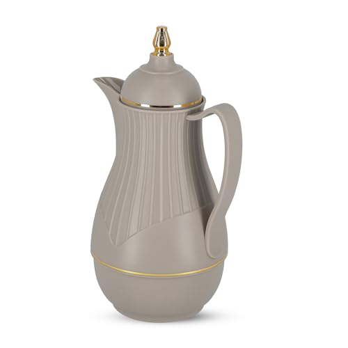 Royalford Glass Vacuum Flask | Vacuum Insulated Tea Carafe 1000ML | Heat & Cold Retention, Thermal Insulated Airpot | Insulated jug Preserves Flavor & Freshness, Household Office Kettle Jug, Grey