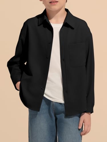 Haloumoning Boys Long Sleeve Dress Shirts Collared Button-Down Shirt School Uniform Shirts with Chest Pocket 5-14 Years2