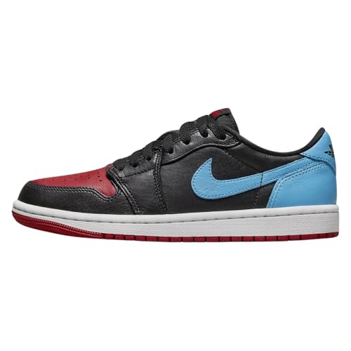 Nike Air Jordan 1 Retro Low Womens Shoes-Size-10.5, Black/Dk Powder Blue-gym Red