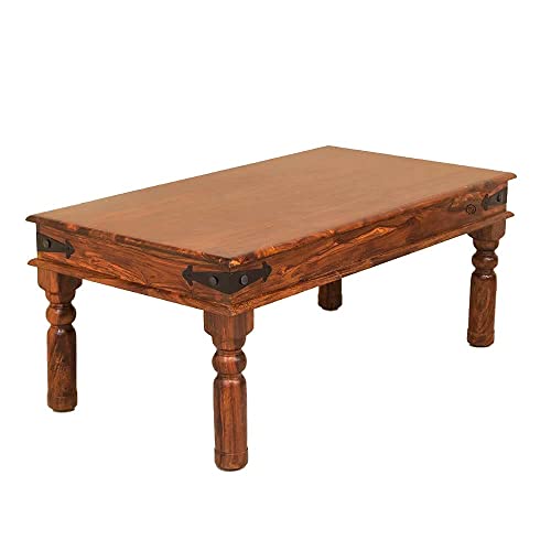 Image of Wooden Rectangle Center Coffee Table for Living Room | Sofa Centre Coffee Table for Home & Office | Sheesham Wood, Brown Finish
