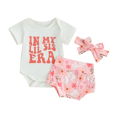 Image of Fumilery Newborn Baby Girl Summer Clothes Letter Short Sleeve Romper Top Floral Shorts + Headband Infant 3Pcs Outfit Set