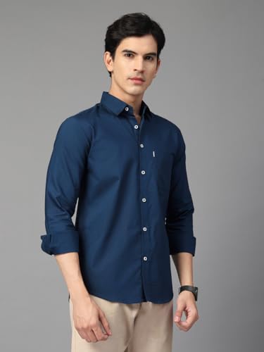 Image of Majestic Man Solid Cotton Casual Shirt - Slim Fit, Full Sleeves, Premium Button Closure