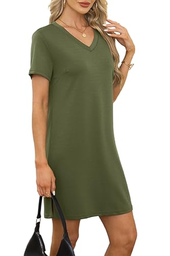 Image of RUMIA Summer Dresses for Women 2026 V-Neck Casual Sundresses T-Shirt Dress