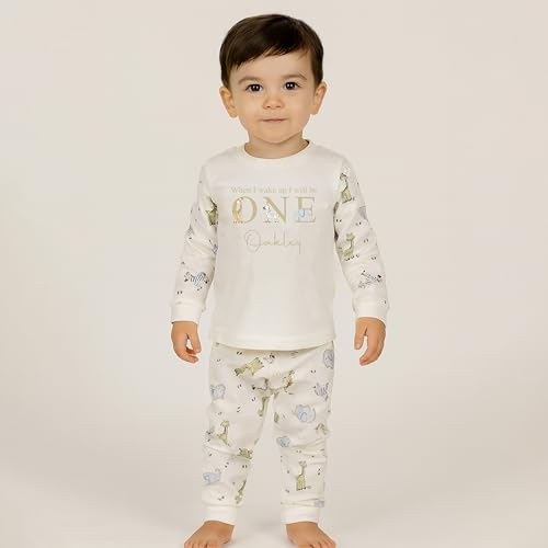 The Baby Box UK Personalised Birthday Pyjamas Kids 1st Birthday PJs When I Wake Up I Will Be Safari Animal (Safari Animals, 1-2 Years) Multicolour