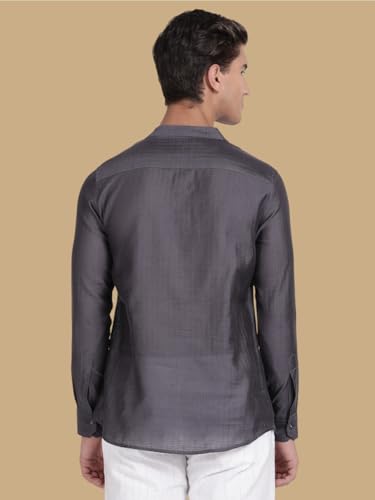 Image of KRYPTIC Men's Full Sleeve Regular Fit Short Kurta in Premium Pure Cotton with Patch Pocket and Mandarin Collar - Perfect Blend of Style and Comfort