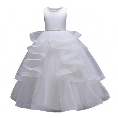 Robe de demoiselle d'honneur blanche avec tulle et perles élégante 120cm