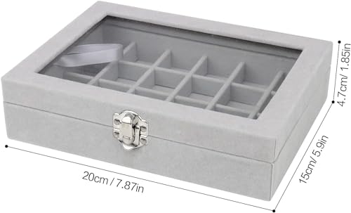 Image of BucketList Women's Velvet Glass Ring Earrings Jewelry Box - Display Storage Showcase Holder Organizer (24 Grid Jewellery Box Grey)