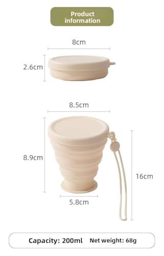 Image of 600ml Folding Silicone Water Bottle Sports Water Bottle Outdoor Travel Portable Water Bottle with Leak-Proof Lid Space-Saving Portable Bottle for Travel, Gym, Hiking, Camping (BEIG MUG 2PC)