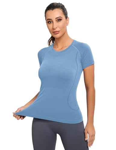Image of MathCat Seamless Workout Tops for Women, Short Sleeve Compression Athletic Shirts Soft Yoga Gym Tops XS-XL
