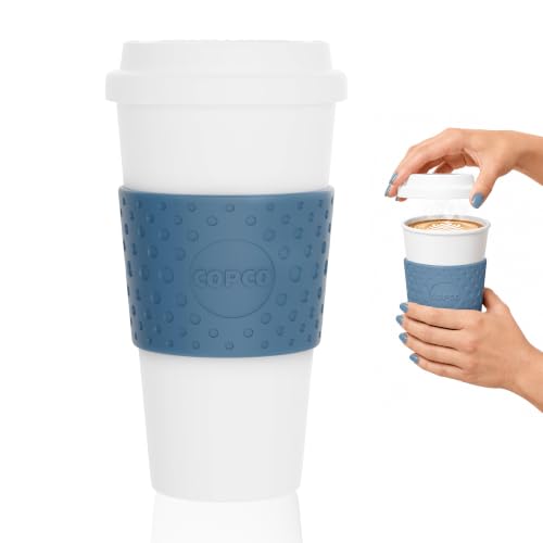 Copco Acadia 16 oz Travel Mug - Insulated Reusable Coffee Tumbler with Double-Walled Plastic, Leak-Proof Lid, BPA-Free - Portable Mug for Hot & Cold Drinks, Cup Holder Friendly (Blue)
