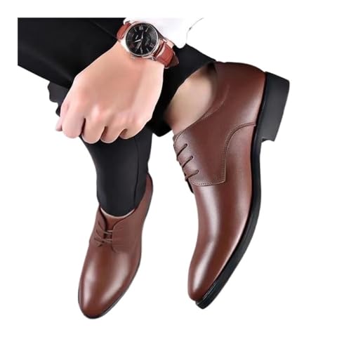Business Leather Shoes Casual Wedding Groom British Style heightened Summer Breathable Youth Pointed Toe Men's Shoes Oxfords(Brown,8)4