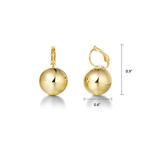 Fancime Ball Leverback Dangle Earrings Ball Drop Earrings Round Spheres Bead Stud Earrings Simple Plain Basic High Polished Yellow Gold Plated Fashion Jewelry For Women Teen Girls Mother's Day Gift, Ball Diameter 12Mm #TOP1