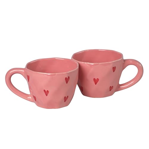 Image of Ceramic Coffee Mug with Red Hearts Pattern, White (Large, 2, Count)