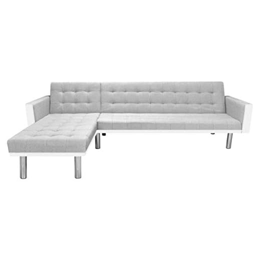 Tidyard Hörnsoffa bäddsoffa med sovfunktion, bäddsoffa med hopfällbart ryggstöd, tyg, 218 x 155 x 69 cm (L x B x H), vit och grå