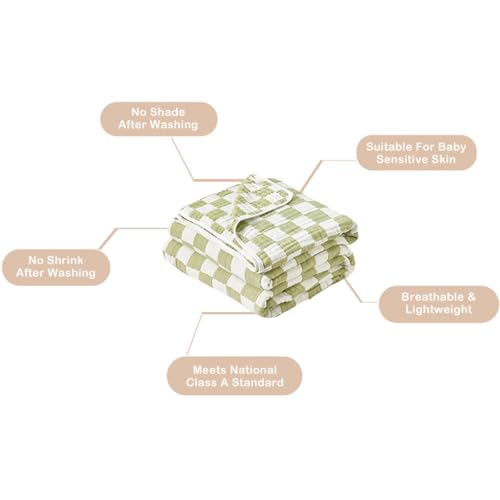Image of Ultra Soft Cozy Cotton 6-Layer Muslin Baby Blanket 41 inchx41 inch Breathable Lightweight Checkered Swaddle Blanket for Baby Boy Girl Birthday Gifts All Seasons Both Sides Sage Green