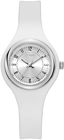 FEMBW Fashion Casual Analog Quartz Wrist Watch for Teens and Adults, Silicone Strap with Needle Buckle (White)