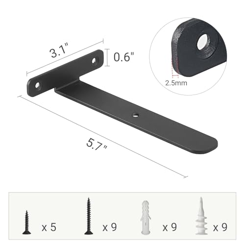 Mkono 4 Pack Shelf Brackets Black Heavy Duty Metal Hidden L Bracket for Shelves Support, Minimalistic Floating Shelf Bracket 6 Inch Rustic Industrial Wall Shelf Brackets