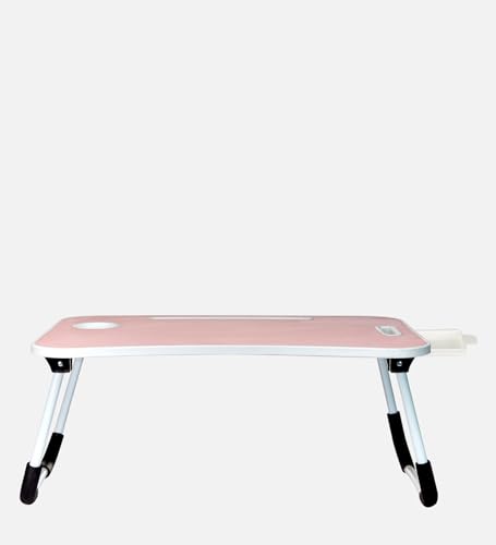 Image of GoRogue Foldable Wooden Mini Laptop Table for Bed, Study Table with Drawer, Tablet /Mobile Holder for Kids & Adults (Baby Pink)