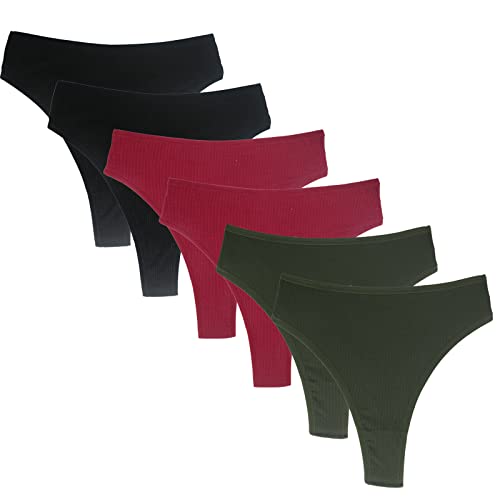 Image of High Waisted Cotton Thongs Underwear For Women Breathable Sport Athletics Panties High Rise Plus Size Multipack