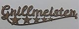 Maße: gesamt ca. 38 x 10 cm Grillmeister mit Sterne Schild Schriftzug ca. 38x10 cm Deko Dekoration Wanddeko Türschild - Weiss, Nussbaum oder Eiche Lasercut