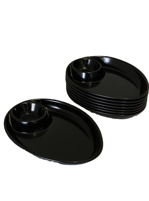GOOFFI Pakoda Melamine Chip & Dip Tray – Pack of 8 | Durable, Dishwasher Safe, 18×14×1.5 cm Black|SL_96-picture-30