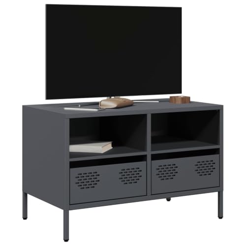 Meuble TV Industriel Anthracite avec 2 Tiroirs, Armoire Média en Acier Laminé à Froid Robuste 68x39x43,5 cm, Rangement Salon et Chambre, Design Moderne et...
